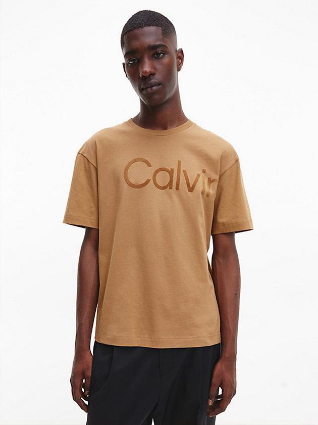 Calvin Klein USA Relaxed Organic Cotton Logo Mens T-Shirt Khaki 7048615-IE